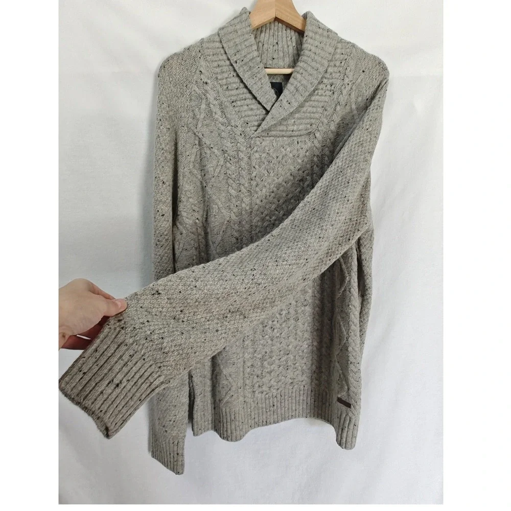 Lindbergh Sweater Shawl Collar Cable Knit Fisherman Style Pullover Gray‎ Wool XL